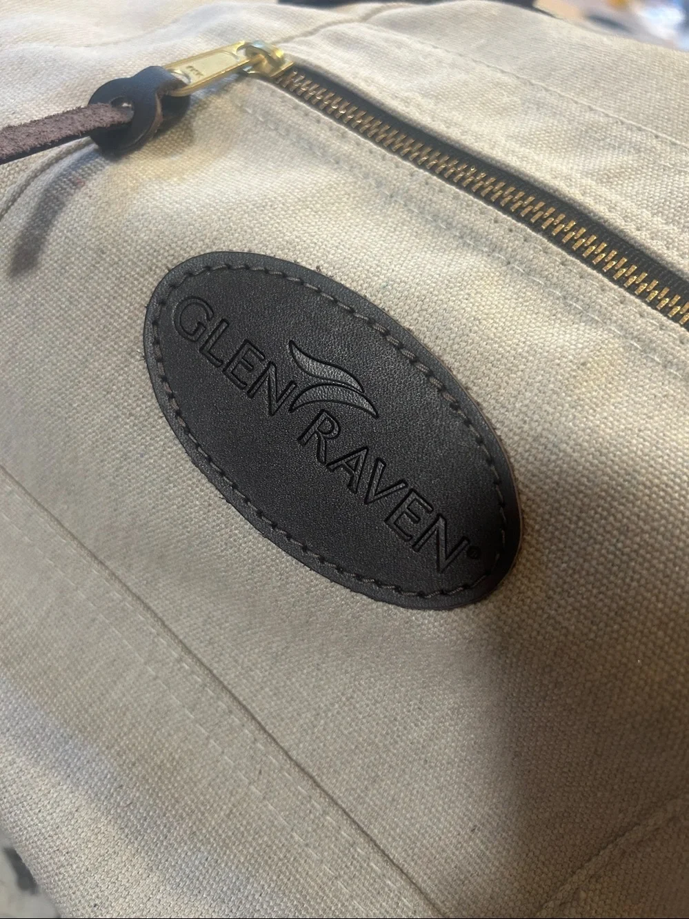 Glen Raven: Sunbrella Khaki Canvas Duffel Bag with Leather Accents